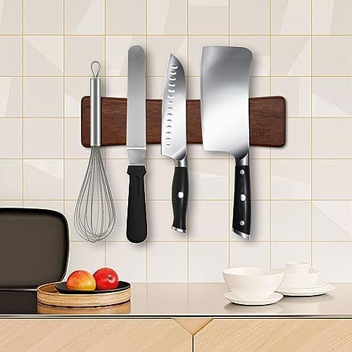 HOSHANHO Knife Magnetic Strip, Acacia Wood Powerful Magnetic Knife Holder