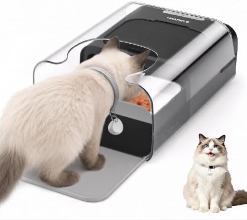 HEAPETS Automatic Cat Feeder with RFID Collar Sensor for Multi-Pet Households, Anti-Stealing Food Dispenser with Sealed Lid for Wet Dry Food & Prescription Diet for Cats and Small Dogs, Black