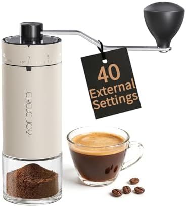 CIRCLE JOY Mini Manual Coffee Grinder with 40 External Adjustable Settings and Ceramic Conical Burr, Portable Stainless Steel Hand Coffee Grinder for Home and Travel