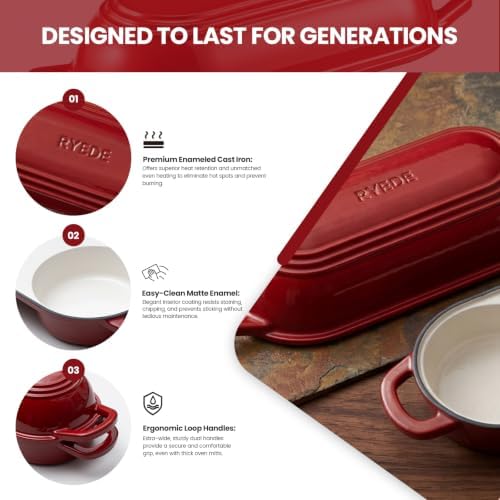 Double Dutch Oven for Bread Baking,Mini Cast Iron Sourdough Loaf Pan(Red)
