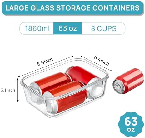 Vtopmart 1Pack 1860ml/63oz Large Glass Storage Container with Lids
