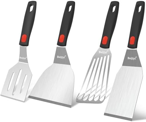 Beijiyi 4-Piece Metal Spatula for Cast Iron Skillet, Sturdy Stainless Steel