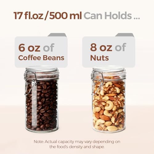 ComSaf Small 16 oz Glass Jars with Airtight Lids 6 Pack Pickling Pantry
