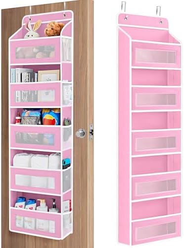 JARLINK Over the Door Organizer for Bedroom, Pantry, Bathroom, 5 Shelf Pink