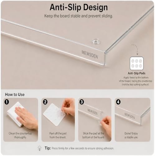 Acrylic Cutting Board with Counter Lip, Clear Cutting Boards for Countertop Protector, Cutting Board for Kitchen Counter, Non-Slip Dough Mat, Kitchen Decor Gadgets House Warming Gifts(24"x18")