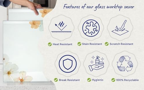 Kitchenville Glass Cutting Board 16"x12": Tempered Glass Kitchen Counter Protector - Durable- Scratch-Resistant, Heat-Proof - Design 5 - Floral Design