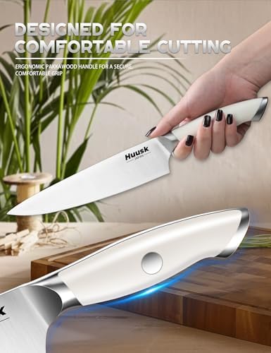 Huusk Knife Set with Block - Chef Knife with Natural Block Ivory White 14PC