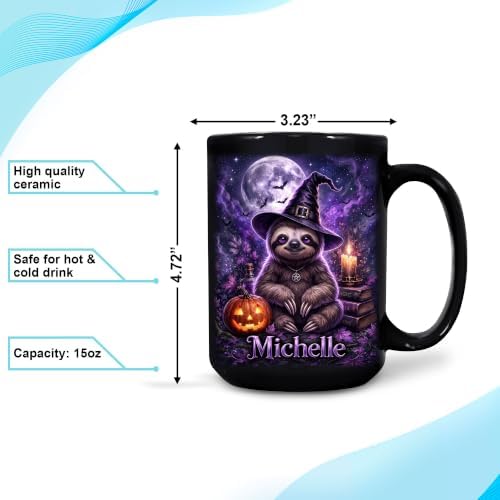 Hyturtle Personalized Halloween Sloth Mug, Custom Name Gift for Women