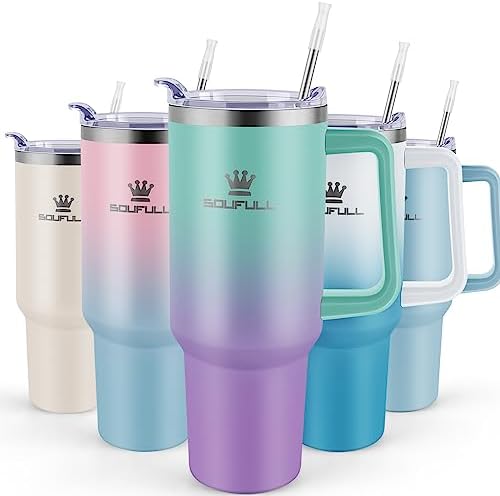 40 oz Tumbler with Handle and Straw Lid, 100% Leak-proof, GreenPurple