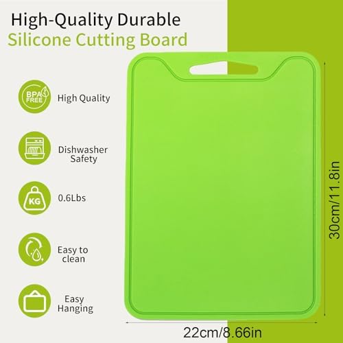 Flexible Plastic Cutting Boards for Kitchen, 11.8''x 8.6'' Silicone Cutting Board, BPA Free Non Slip Cutting Mat for Meat, Vegetables and Fruit with Easy Grip Handle, Dishwasher Safe (Green)