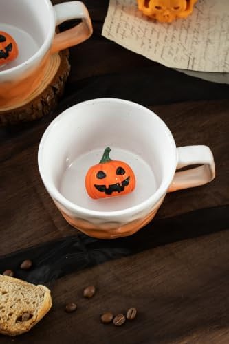 DIHOclub 3D Halloween Pumpkin Inside Ceramic Mug(Orange) 14Oz
