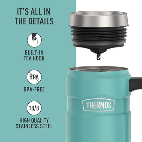 THERMOS Stainless King Travel Mug with Handle, 16oz, Matte Teal