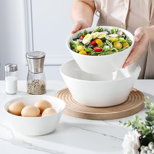 MALACASA White Serving Bowls Set of 3, Ceramic Mixing Bowl for Kitchen