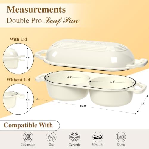 Dutch Oven for Sourdough Bread Baking - Enameled Cast Iron Dutch Oven Pot with Lid and 5" Banneton Bread Proofing Basket & Cotton Potholders, Dual Round Bread Loaf Pan for Homemade Bread, Meatloaf, Cake– (Cream White)