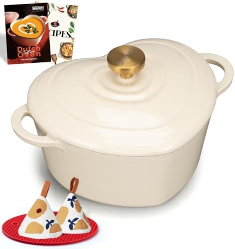 Overmont Enameled Cast Iron Dutch Oven - 2QT Heart-Shaped Mini Pot with Lid