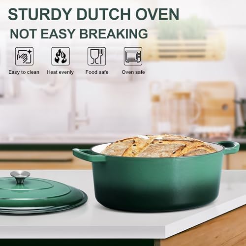 E-far 7QT Oval Dutch Oven Pot with Lid, Enameled Cast Iron Dutch Oven