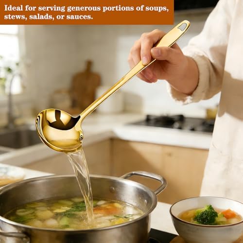 Gold Soup Ladle Stainless Steel Serving Spoon with Handle, 11.6 Inch