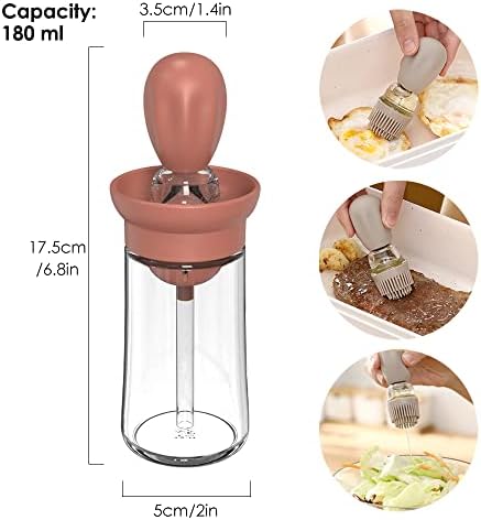 Oil Dispenser with Brush - 2 Pack Olive Oil Dispenser, 2 IN 1 180ml Glass Oil Dispensing Bottle with Basting Brush for Cooking Frying Baking Kitchen, T-OB21 Blue+Red