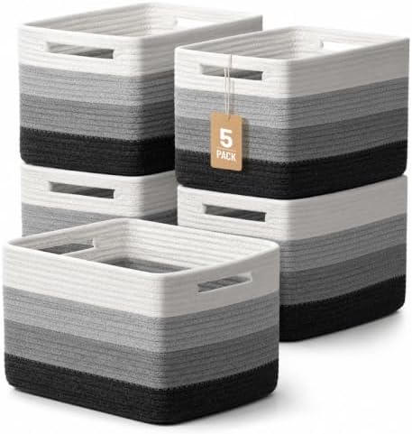 5 Pack Woven Storage Baskets, Decorative Storage Bins for Organizing