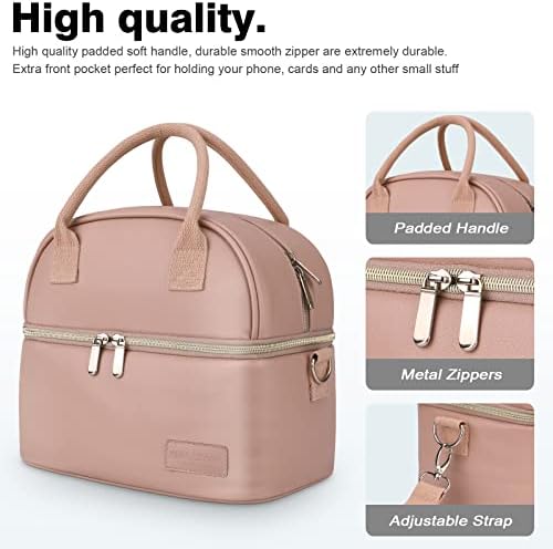 BALORAY Lunch Bag for Women Men Adult Lunch Box (Pink with strap), L