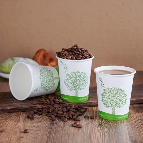 ECOLipak 300 Count 8 oz Compostable Paper Cups, Disposable Paper Coffee Cup