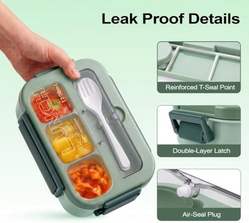 Bento Box Adult Lunch Box, Lunch Containers for Adults 44.5 Oz/5 Cup, Green