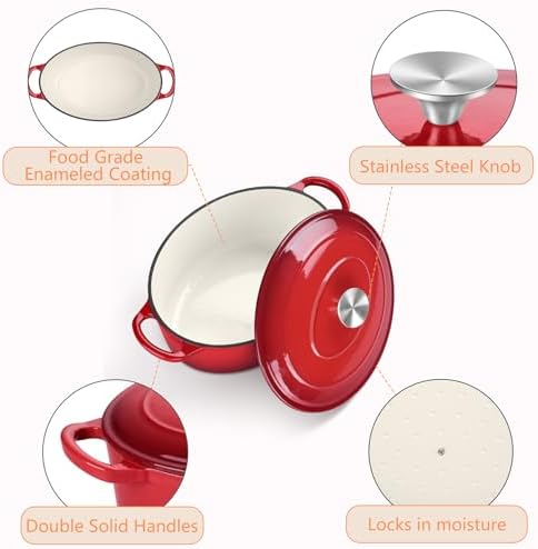 TeamFar Oval Dutch Oven, 5qt Enameled Cast Iron Dutch Oven Pot with Lid