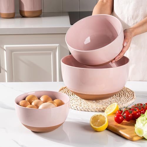 AmorArc Ceramic Mixing Bowls,Stoneware Nesting Bowls Set of 3 for Kitchen