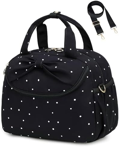 Bluboon Lunch Box for Women Cute Lunch Bag Reusable Insulated Lunch Bags Large Capacity Lunchbox Cooler for Work Picnic or Travel Gifts (Black White Dots, 10 x 7.5 x 8 inches)