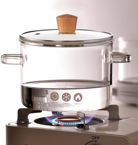 64 oz Glass Stew Pot with Tempered Glass Lid - Heat-Resistant Borosilicate Glass Stovetop Stew Pot - 1.9 L Clear Stew Pot for Pasta and Soups - Microwave and Dishwasher Safe