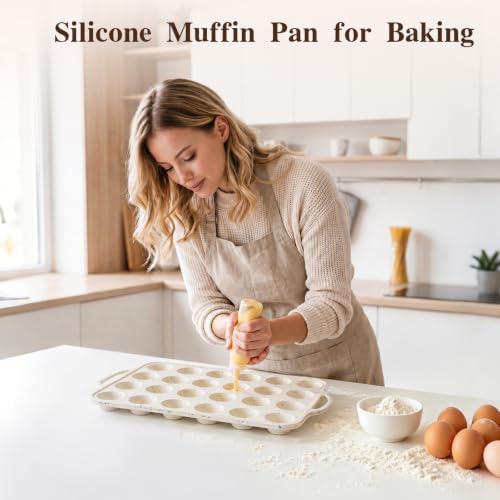 2 Pack Silicone Muffin Pans, 24 Cup Cupcake Pan with Metal Reinforced Frame