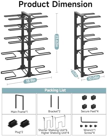 MUDEELA 10-Tier Pots and Pans Organizer Rack, 23.62" H for Cast-iron Pans