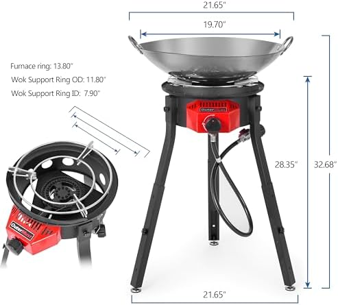 OuterMust Outdoor Cooker Wok Station with Cover, Iron Wok, Electronic Ignition & Adjustable Support Stand, 54000 BTU Burner for BBQ, Backyard