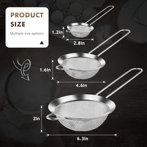 NileHome 3 Piece Stainless Steel Mesh Strainers,Silver(2.8"+4.6"+6.3")