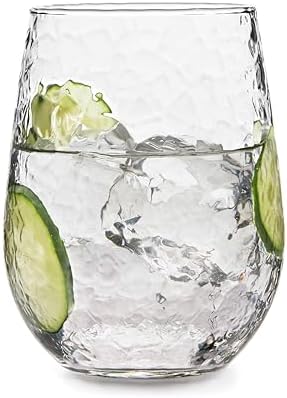 Libbey Hammered Stemless Wine Glass Set of 8, 17 oz