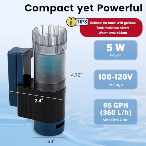 Aquarium Surface Skimmer, 96 GPH Flow Rate – Ideal for Freshwater & Saltwater Compatible, 5W – Efficient Waste Removal