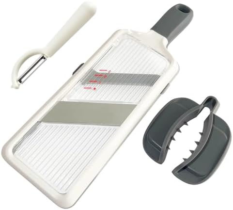 Handheld Mandoline Slicer with Food Holder Mandoline Food Slicer Adjustable Stainless Steel Blades Veggie Chopper & Cheese Grater for Speedy Slicing of Fruits and Vegetables