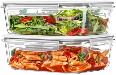 Vtopmart 2Pack 1500ml/50.7oz Large Glass Storage Containers With Lids, Grey