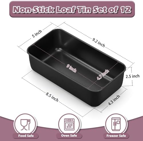 P&P CHEF Loaf Pan, 9 x 5 Inch Stainless Steel Bread Pan, (Black, 12Pcs)