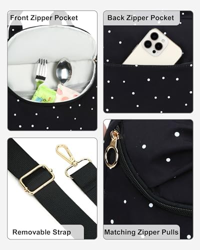 Bluboon Lunch Box for Women Cute Lunch Bag Reusable Insulated Lunch Bags Large Capacity Lunchbox Cooler for Work Picnic or Travel Gifts (Black White Dots, 10 x 7.5 x 8 inches)