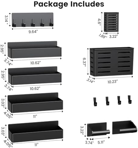 Mystozer Magnetic Spice Rack for Refrigerator Black, 8 Pack