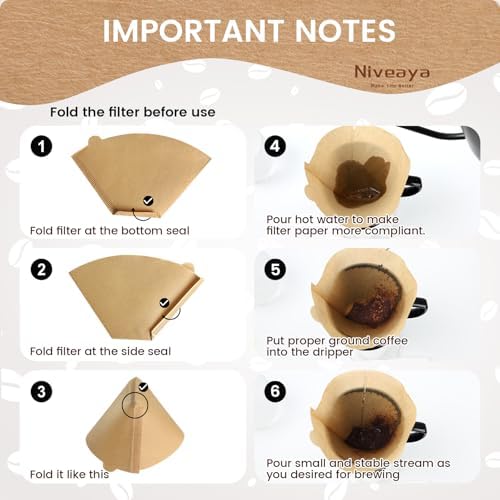 Niveaya Coffee Filters 600 Count, Coffee Filter #4 Cone, Natural Paper Coffee Filter 8-12Cup (natural brown-600pcs, 04)