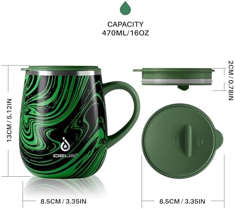 Ideus 16 oz Insulated Coffee Mug with Lid and Handle (Green Zebra)