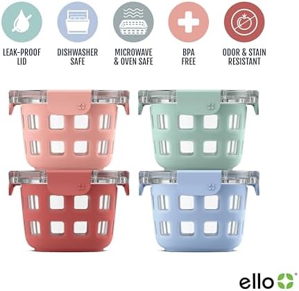 Ello Duraglass 2 Cup Glass Storage Containers with Lids, 4 Pack, Melon
