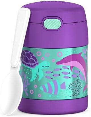 THERMOS FUNTAINER Insulated Food Jar, 10 Ounce, Kid Friendly Food Jar with Foldable Spoon, Ocean Pals