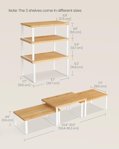 SONGMICS Cabinet Organizer Shelf, Set of 3 Spice Rack, Kitchen Storage