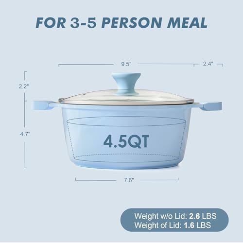 SENSARTE Ceramic Nonstick Stock Pot with Lid, Blue, 4.5QT