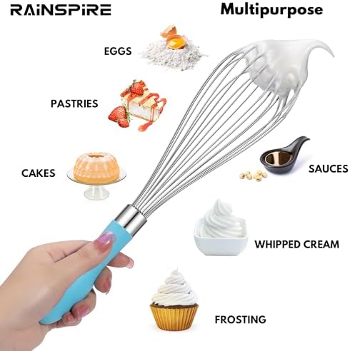 Whisk for Cooking Reinforced Anti-Break Handle Stainless Steel 12in Blue