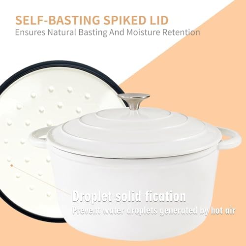 6 Quart Enameled Cast Iron Dutch Oven with Lid, Heavy Duty Cast Iron Pot for Braising, Stews, Roasting, Soup, Casseroles & Bread Baking, Nonstick Enamel Interior, Oven Safe to 500°F