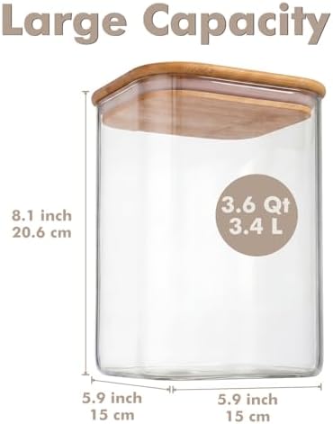 3.4Qt Large Glass Flour Cereal Storage Container with Bamboo Lid